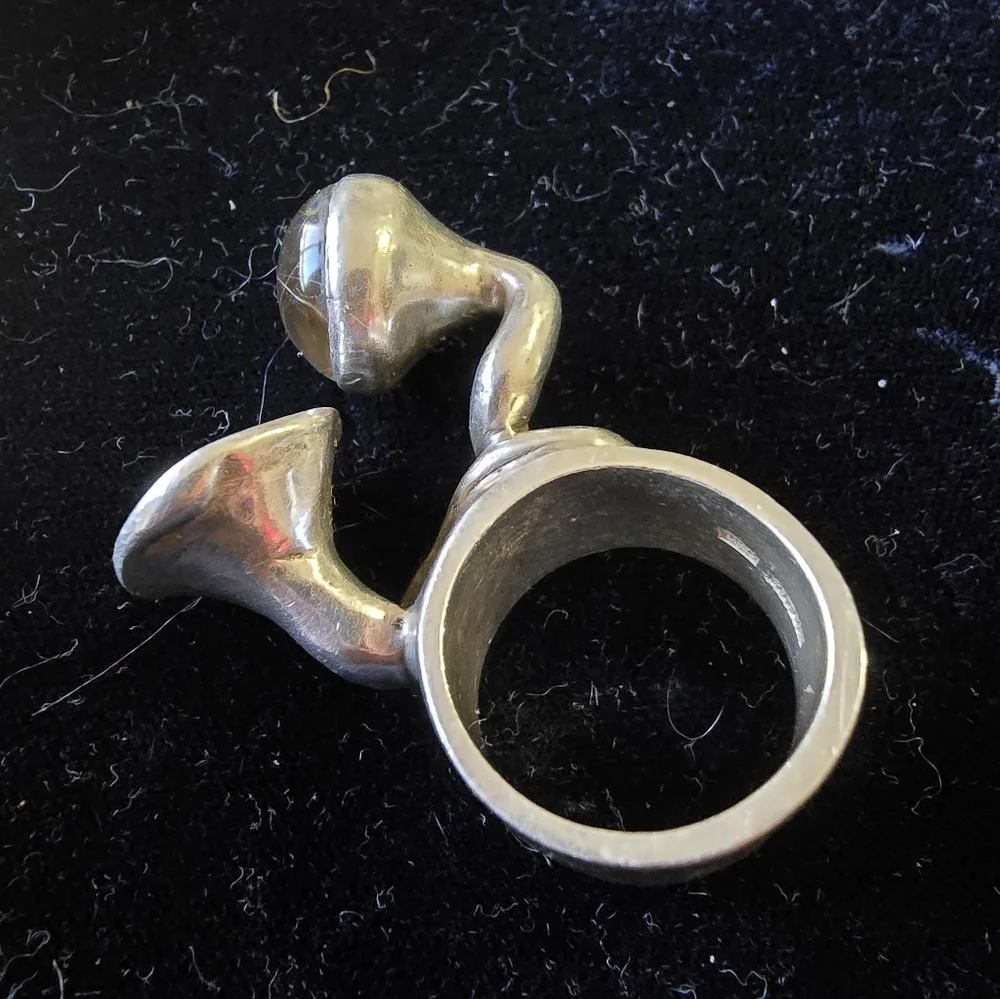 Heavy Modernist Sterling Silver Sculptural Abstract Ring